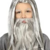 Kinder Perücke Mit Bart Grau -Karneval Kostüm Laden graue peruecke mit bart fuer kinder grey children wig with beard halloween zauberer peruecke kinder 53348