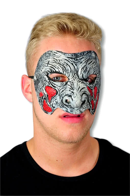 Zombie Maske Grau Rot 3 Zombie Maske Grau Rot