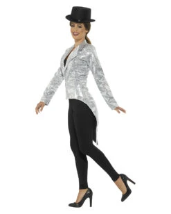 Silberne Frauen Pailletten-Jacke -Karneval Kostüm Laden pailetten frack fuer damen silber zirkus direktorin jacke pailletten jacket fuer fasching 28478 2