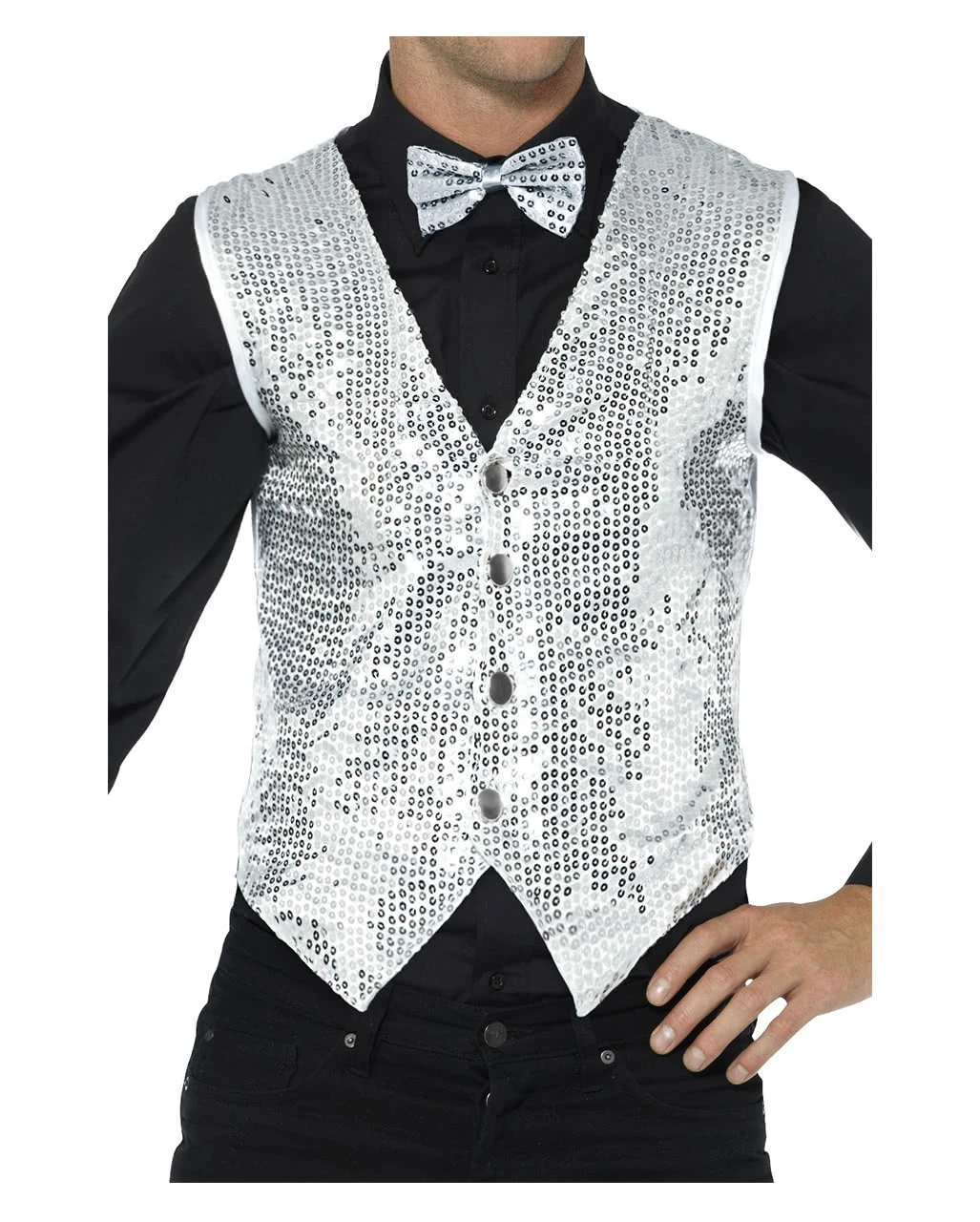 Silberne Männer Pailletten-Weste 3 Silberne Männer Pailletten-Weste