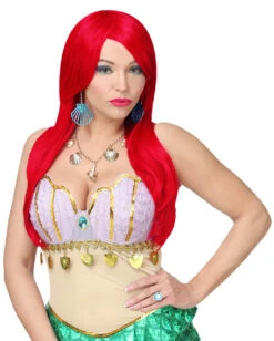 Rote Damen Langhaarperücke "Jessica" 7 Rote Damen Langhaarperücke "Jessica" -Karneval Kostüm Laden rote cosplay langhaar peruecke jessica red cosplay wig meerjungfrauen peruecke faschingsperuecke 36538 03