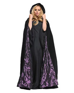 Schwarz-violetter Samtumhang Mit Kapuze