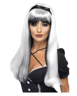 Fantasy Hexe Perücke Silber/schwarz