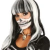 Skull Perücke Schwarz-weiß 1 Skull Perücke Schwarz-weiß -Karneval Kostüm Laden skelett peruecke schwarz weiss gestraehnte halloween peruecke vampir frisur fuer karneval 29047